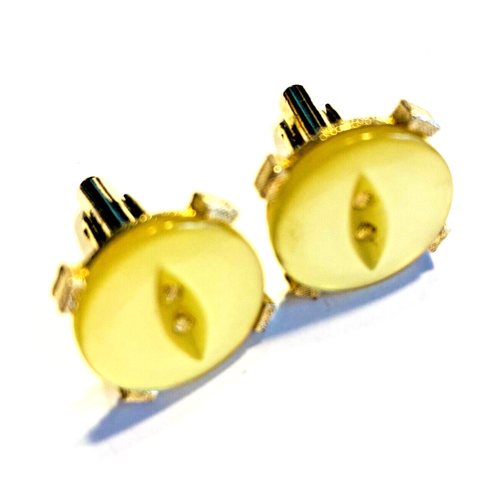 Vintage Mid Century Cufflinks Yellow Moonglow Thermoset Button Fronts Novelty
